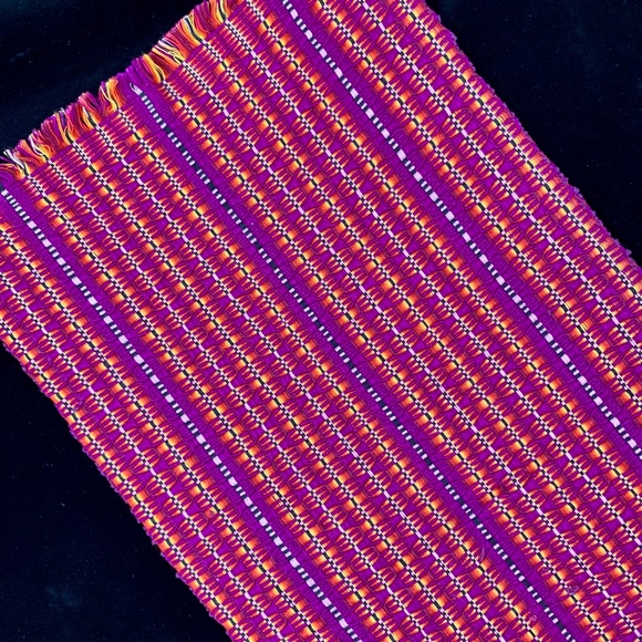 Hand Woven Table Runner Central America Fuschia Yellow Ethnic 13 X 54 Excellent - Picture 3 of 9